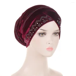 Roupas étnicas 2024 Soft Velvet Crisscrosses Full Cover Inner Chapéus Diamantes Muçulmanos Hijab Turban Caps Islam Scarf Underscarf Bonnet com