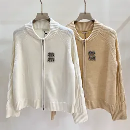 Fashion Classic Trendy Luxury Designer Cloth Spring New Beaded Rhinestone Casual Letter Zipper Knitted Cardigan Sweater Coat Woman M5