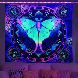 Tapisserier fluorescerande tapestry psykedelisk svamp trolldom levererar vägg hängande tyg mattan manet tapiserier hippie rum dcor