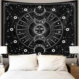 Гобелены 1 шт. Яркий психоделический гобелен с изображением солнца и луны, используемый для украшения спальни, с черно-белым настенным рисунком мандалы