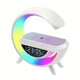 15W Big Size Wireless Charger Pad Stand Speaker TF RGB Night Light Clock Fast Charging Station for iPhone 15 14 Samsung Xiaomi