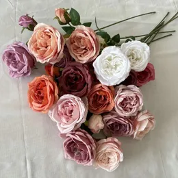 Fleurs décoratives 3 têtes Bouquet artificiel Simulation fleur fausse Rose pour mariage maison Table décoration saint valentin cadeau