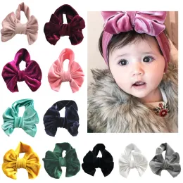 Детские большие банты, бархатные зимние повязки на голову для маленьких девочек, аксессуары для банта для волос, детский бантик, 11 цветов, BJ
