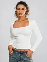 القمصان النسائية T Women S Disual Square Neck Long Sleeve T-Shirt Basic Slim Fit Fit مضلع Tee Top Top Out Out Blouses y2k streetwear