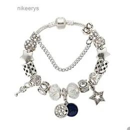Blue Night Sky and Star Pendant Charm Bracelet لـ 925 Sterling Silver Plated Snake Bracelets for Women Hand Chain Jewelry with Original Box 8dha