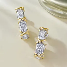 Oorbellen Nieuwe Europese en Amerikaanse S925 zilveren kruiskleurige massief zilveren vergulde volledige diamanten oorbellen, hoogwaardige luxe oorhaken