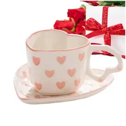 Mugs Heart Shaped Coffee Mug Set Ceramic With Saucer 250Ml Creative Drinkware For Valentine Mother Day Drop Delivery Home Garden Kitch Dhgl9