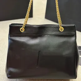 Große Einkaufstasche, Designer-Handtasche, großes Fassungsvermögen, Umhängetasche, Einkaufstasche, Rindsleder, Brief, Wochenend-Reisetasche, verschiebbare Kette, Metall-Innentasche mit Reißverschluss, Schwarz