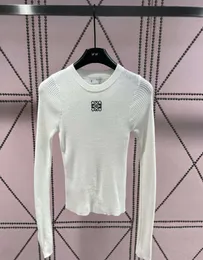 23 Tidig höst Ny nischdesign broderad bottenskjorta minimalistisk smal passform temperament mångsidig topp tröja kvinnors designer