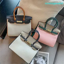 Leather Handbag Elegant Womens Bk Tote Bags 2024 Springsummer New Contrasting Color Matching Top Layer Cowhide Litchi Pattern Platinum Bag Big Bag Handbag Ge HB 0JPV