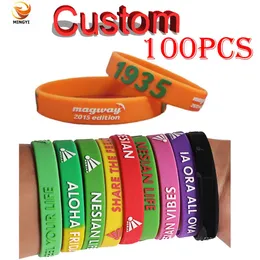 Bransoletki 100pcs wytłoczona technika dostosowana silikonowa bransoletka niestandardowa opaska ręczna DIY Armband na imprezę urodzinową sportową zespołową sportową imprezą urodzinową