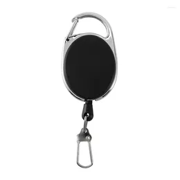 Anahtarlıklar Ağır Dereceli Geri Çekilebilir Carabiner Rozeti Tinker makaraları 60cm Anahtar Yüzük Klipsli Çekme Teli Siyah