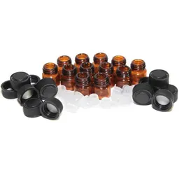 Förpackningsflaskor grossist 2 ml 1/4 dram amber glas eterisk oljeflaska per provrör med plugg och kepsar 5/8 droppleveranskontor DH1DC
