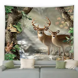 Tapestries Home Decoration Autumn Forest Wildlife Deer Nature Landscape Background Wall Starting Starting Tapestry 230x180cml240123