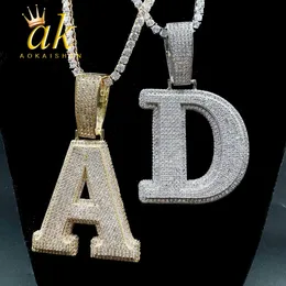 Colares Aokaishen Dupla Camada Iniciais Colar Pingente Iced Out CZ Zircon Hip Hop Encantos Homens Cadeia Personalizada Jóias Único AZ