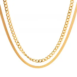 Zincirler Allme Punk 18K Gold Pvd Kaplama Paslanmaz Çelik Çift Katmanlar Herribone Kadınlar İçin Tıknaz Burucu Kolyeler Erkek Unisex 2024