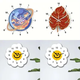 Väggklockor Creative Acrylic Clock Maple Leaf Candle Cake Planet Silent vardagsrum Dekorativ droppleverans Oty70