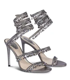 Lyx Renecaovilla kvinnor ljuskrona sandaler skor kristall orm lindade stilett klackar festklänning bröllop kväll lady gloriator sandalias eu35-43