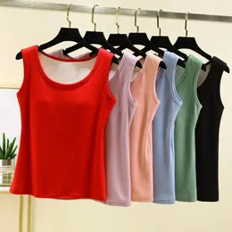 Camisoles tanques feminino cor sólida roupa interior colete tanque superior de alta elasticidade térmica com almofadas no peito para ajuste fino