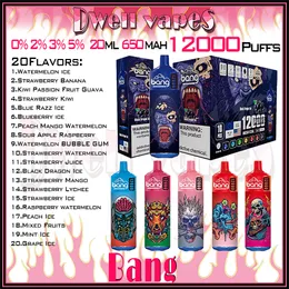 Original Bang 12000 Puff Disposable Vape 12K Puffs E Cigaretter VAPER 650MAH RECHARGEABLE BATTERY ENHET 20 ML CARTRIDGE POD BAR 0% 2% 3% 5% NIVÅ 20 Smak Kit Fast Ship