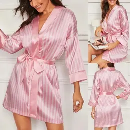 Damen-Nachtwäsche, Damen-Nachthemden, Seidensatin-Robe, Nachthemd, weiblich, gestreift, SleepDress, Sleepshirt, ärmellose Nachtwäsche, Homewear-Pyjama