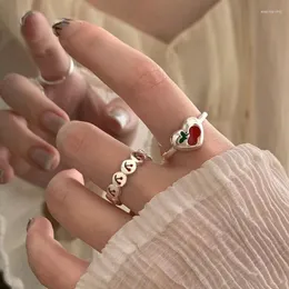Cluster Rings Evimi 925 Sterling Silve Fruit Cherry Ring for Women Gift Lovely Sweet Romantic Korean Dropwise Glaze Smycken Drop
