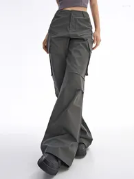 Pantaloni da donna Grigio Cargo Donna Vintage Chic Baggy High Street Estetica Y2k Streetwear Casual Pantaloni dritti Coreano Techwear 2024