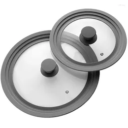 Bowls Silicone Glass Lid Gray Pack Of 2 - Universal For Pots Pans & Skillet 8 To 11 Inches