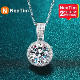 Neetim 2Carat Necklace för kvinnor 100% Sterling S925 Silver med vitt guldpläterat lab diamantsmycken bröllop hänge 240118