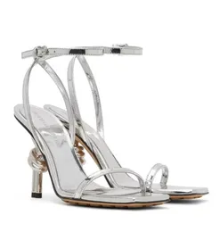 Sandálias de nó de casamento perfeito sapatos femininos dedo do pé apontado escultural metal salto stiletto itália marca senhora gladiador sandalias EU35-41 caixa original