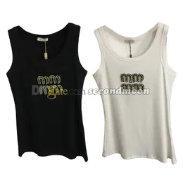 Canottiere in tessuto di cotone Canotte da donna con lettere in paillettes T-shirt lavorata a maglia tinta unita Gilet primaverili