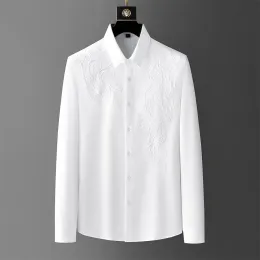 Брендовая мужская рубашка с вышивкой, весна 2024, повседневные деловые классические рубашки с длинным рукавом, тонкая блузка для вечеринок и банкетов, мужская одежда