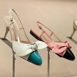 Designer-Sandalen 2024 neue Damenschuhe, hochwertige Schleife, Serpentinenleder, zweifarbiges Spleißen, Stiletto-Absätze, Rückenriemen, 8,5 cm hoher Absatz, mit Box-Mode-Sandale