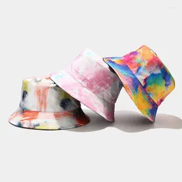 Berets Tie-dye Ink Painting Pattern Fisherman Hat Men Women Fashion Street Double-sided Wear Bucket Hats Unisex Sun Caps