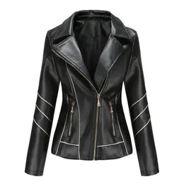 Swallow Tail Jacket Kvinnor Slim Leather Stand-Up Collar dragkedja Stitching Solid Color Smart Casual Jackets för kvinnor 240119