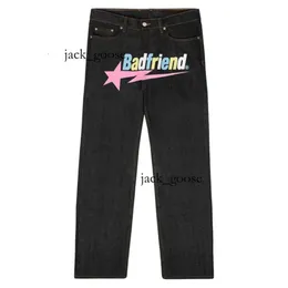 Y2k Mens Jeans Badfriend Hip Hop Letter Print Black Pants Men