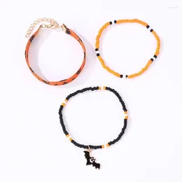 Braccialetti con ciondoli Bracciale di Halloween Braccialetti per ragazze in pelle di metallo Zucca Pipistrello Fantasma Hip Hop Corda pieghevole a mano che indossa fantastici indumenti da ragazza piccanti