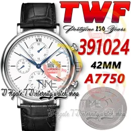 TWF 150 Anniversary Series Mens Watch Tw391024 A79320 Cronógrafo Automático Branco Dial Stick Marcadores Caixa de Aço Pulseira de Couro Super Edition