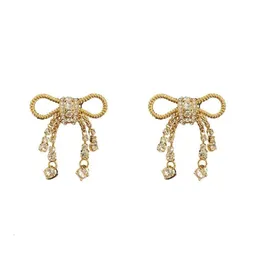 Muimu Earring Designer Women Top Quality With Box Charm Bow Knot Tassel Earrings Light Luxury Versatile Sweet And Elegant Style Grade Earrings With Zircon Inlaid