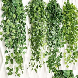 Decorative Flowers Wreaths 50Pcs Artificial Ivy Garland Foliage Green Leaves Fake Hanging Vine Plant For Wedding Party Garden Wall Dhfhx