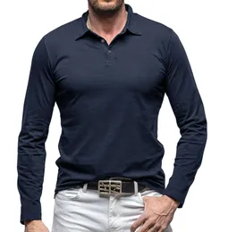Новая осенне-зимняя мужская футболка с воротником поло, однотонная хлопковая рубашка с длинными рукавами, одежда для гольфа5545