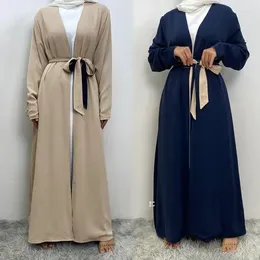 Vêtements ethniques Femmes musulmanes Dubaï Couleur propre Mode Robe double face avec poche nouée Cardigan Robe bicolore Party Abaya