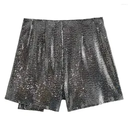 Kadın Şortları Yüksek Bel Kadın Sequin A-Line Mini Culottes Parlak Renk Partisi Performans Plaj Etek