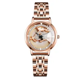 Womens Luxury Simple Rotary Deer هل لديك أزياء عالية الفولاذ مقاوم للماء الكوارتز مشاهدة Montre de Luxe Gifts A6