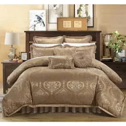 Conjuntos de cama Chic Home 9 Peça Estofamento Qualidade Jacquard Motif Tecido Quarto Consolador Conjunto Travesseiros Conjunto King Gold