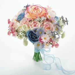 Fiori decorativi 1 confezione di testa di fiore di seta artificiale margherita rosa blu per composizioni floreali fai da te bouquet di lancio di nozze confezione di materiale borsa da presa