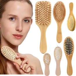 البيع بالجملة Natural Bamboo Brush Healthy Care Massage Combs Antistatic Detnangling Airbag Hairbrush Hairly Tool Tool Scrunchies LT774