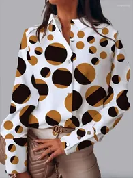 Kvinnors T -skjortor Freeacon kontrast Färgpolka Dot Skjorta för Urban Women Daily Casual Loose Fit Bluses 2024 Autumn Female Commuter Tops