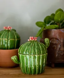 Ceramic Sugar Bowl, Cactus Fan Box, Sugar Box, Kitchen Accesories for Plantlover, Plant Addict, Cactus and Succulent Decoration