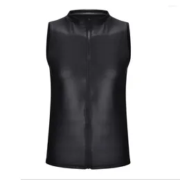 Canotte da uomo Uomo Gilet maschile Leathe M-2XL Mens Nightclub PU Costume Vintage Ecopelle Party Sexy Shiny Spandex Stage